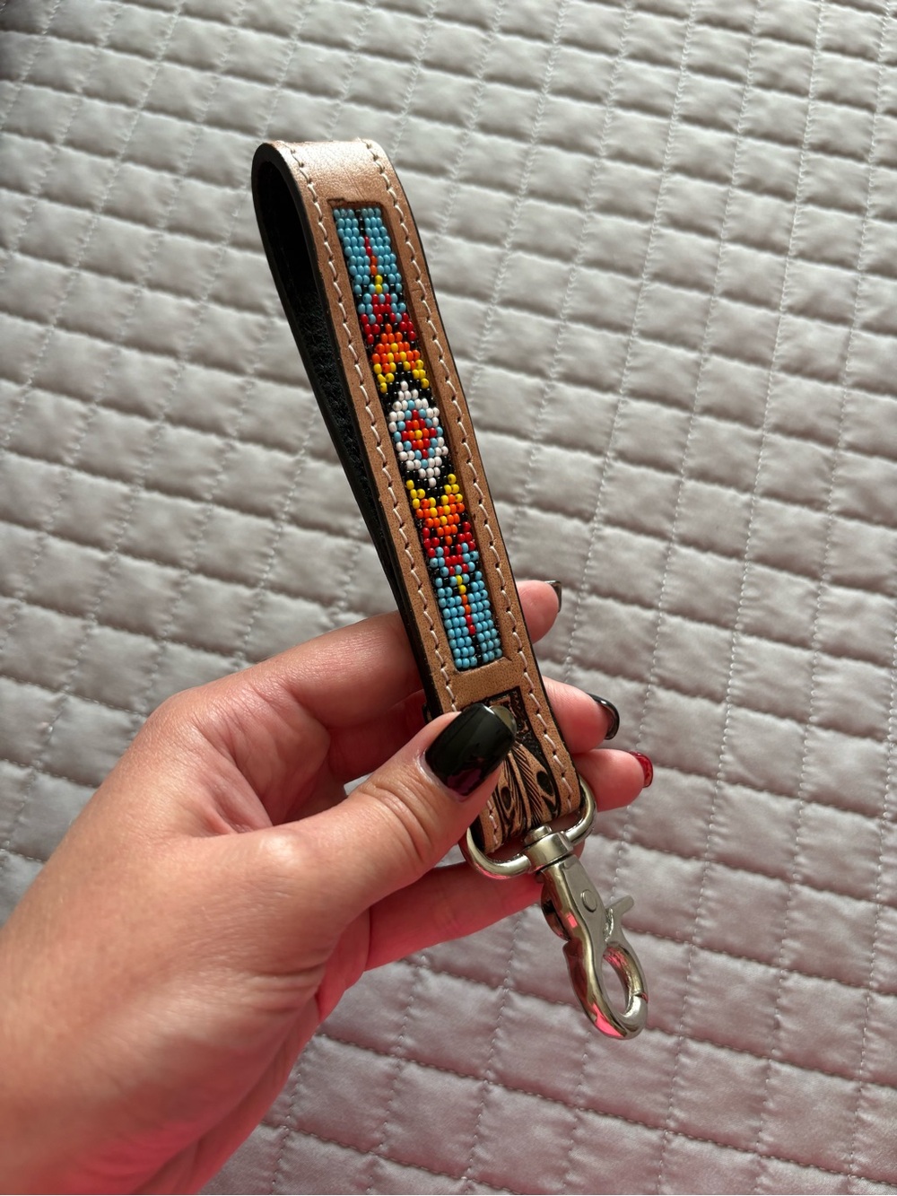 Genuine Leather Beaded Key Fob - Picture 3 of 5
